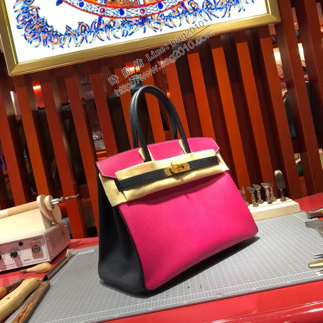 Hermes女包 愛馬仕經典款Birkin包 epsom皮手掌紋 Hermes鉑金拼色女士手提包  am2076